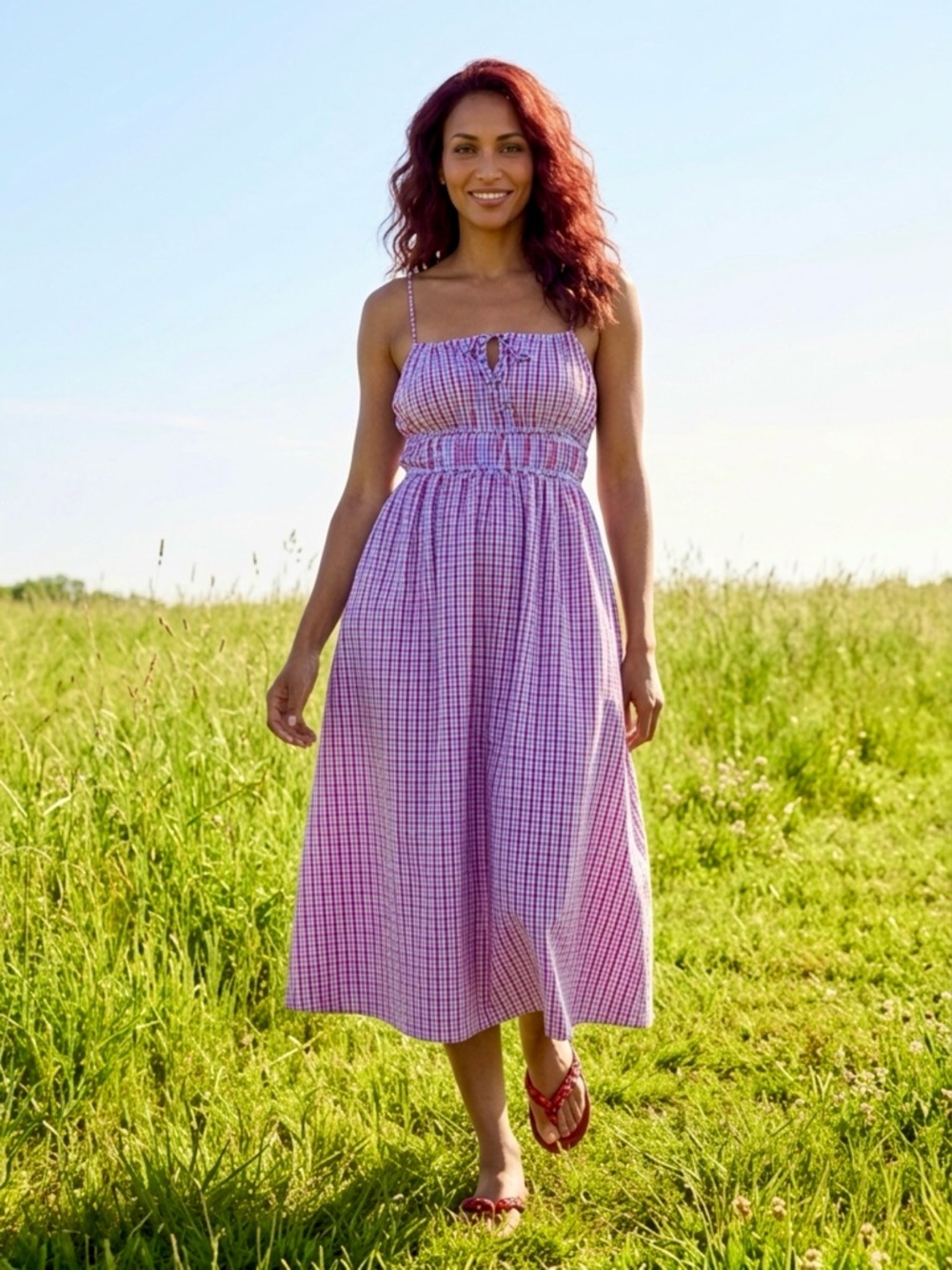 Women Maxi Sundress - Universal Thread Multicolor Gingham (Red/White/Blue)